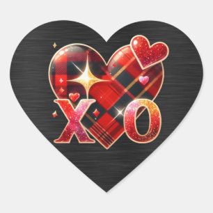 XO Herz Liebe Schwarz Kariert Herz-Aufkleber