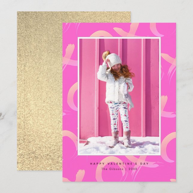 XO Motif Neon Pink Photo Carte Saint Valentin (Devant / Derrière)
