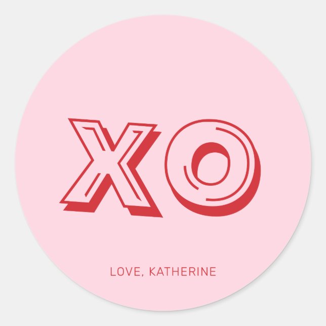 XO rosa moderne Typografie personalisiert Runder Aufkleber (Vorderseite)