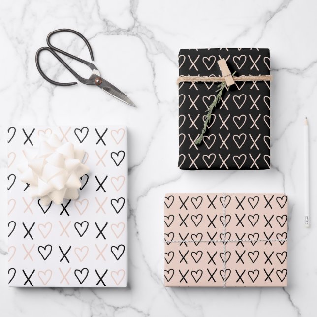 Xo Valentines Hearts Pattern Geschenkpapier Set (Vorderseite)
