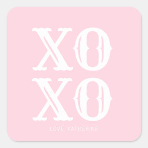 XO XO Rosa niedliche Typografie personalisiert Quadratischer Aufkleber
