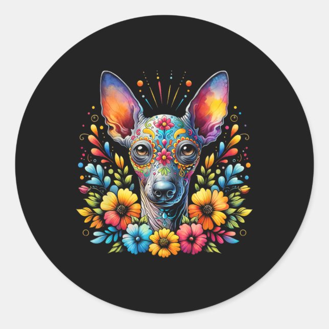 Xoloitzcuintli Dog Sugar Skull Cinco De Mayo Mexic Runder Aufkleber (Vorderseite)