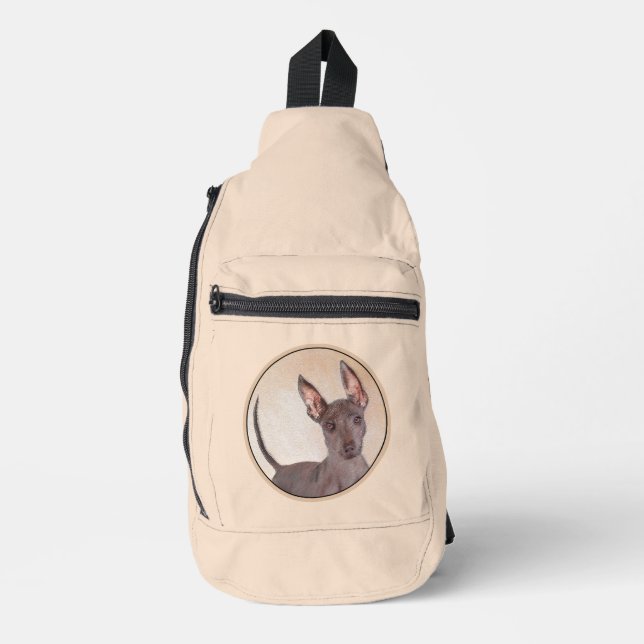 Xoloitzcuintli Malerei Haarloses Leber Roter Hund  Crossbody Bag (Vorderseite)