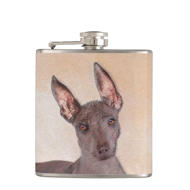 Xoloitzcuintli Malerei - Niedliche Original Dog Ar Flachmann (Vorderseite)
