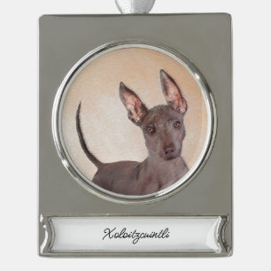 Xoloitzcuintli Malerei - Niedliche Original Hunde  Banner-Ornament Silber