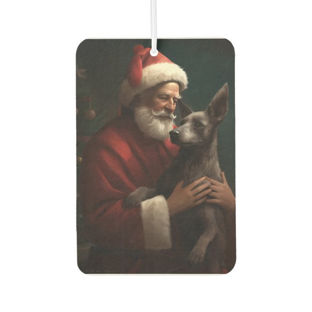 Xoloitzcuintli mit dem Weihnachtsmann Weihnachten Autolufterfrischer (Vorderseite)