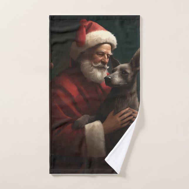Xoloitzcuintli mit dem Weihnachtsmann Weihnachten Badhandtuch Set (Handtuch)