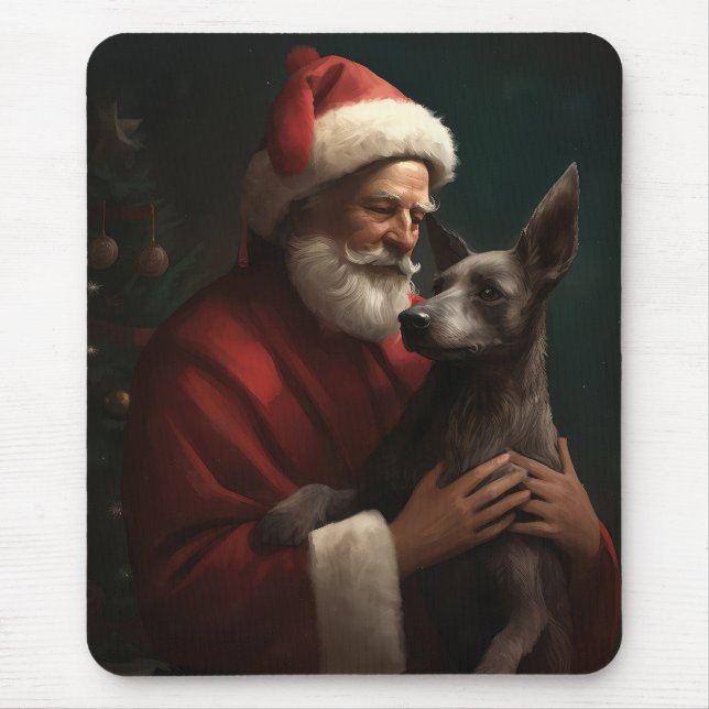 Xoloitzcuintli mit dem Weihnachtsmann Weihnachten Mousepad (Vorne)
