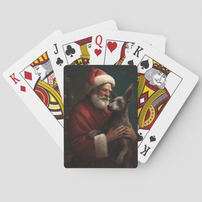 Xoloitzcuintli mit dem Weihnachtsmann Weihnachten Spielkarten (Rückseite)