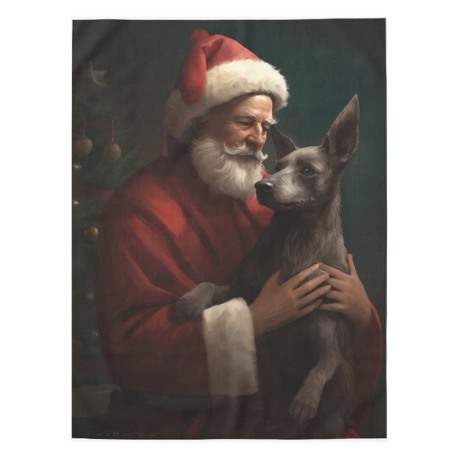 Xoloitzcuintli mit dem Weihnachtsmann Weihnachten Tischdecke (Vorderseite)