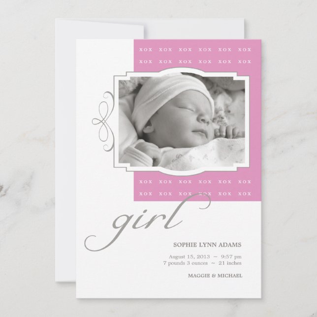 XOX Girl Custom Foto Geburtsankündigung Ankündigung (Vorderseite)