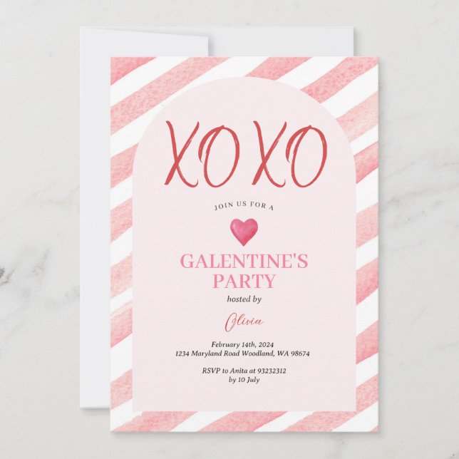 XOXO Arch Pink Galentiner Abendessen Valentine Einladung (Vorderseite)