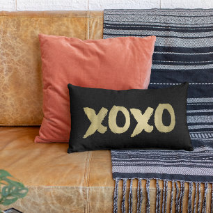 XOXO Black & Imitate Gold Pinselstriche Typografie Lendenkissen