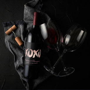 XOXO Blush Pink   Chic Brushstroke Custom Keepake Weinetikett