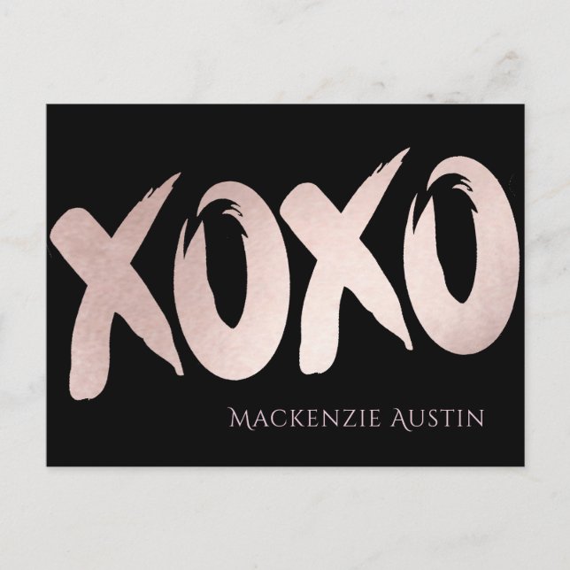 XOXO Blush Pink | Handbuchstaben Pinselstrich Postkarte (Vorderseite)