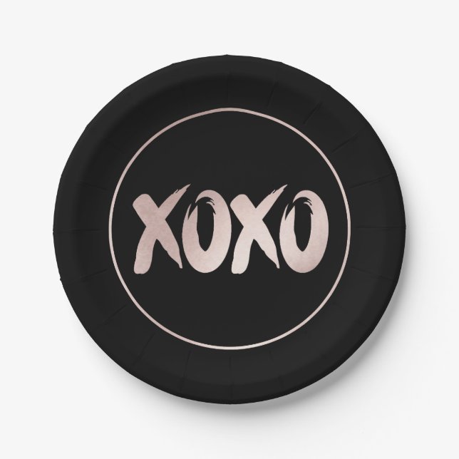 XOXO Blush Pink | Handgeschriebenes Pinselskript Pappteller (Vorderseite)
