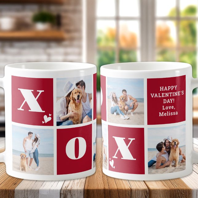 XOXO Bold Modern 5 Foto Happy Valentines Day Kaffeetasse (Von Creator hochgeladen)