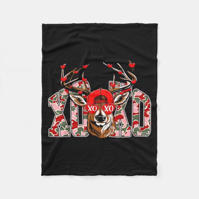 Xoxo Camo Buck Deer Hunting Valentine's Day Boys K Fleecedecke (Vorderseite)