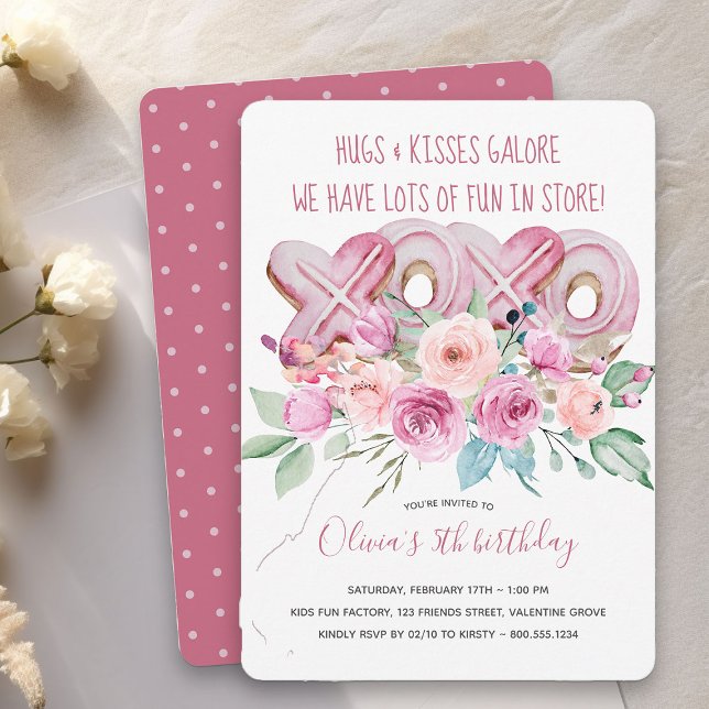 XOXO Cookies et Fleurs Filles Invitation d'anniver (XOXO Cookies and Flowers Girls Birthday Invitation - order printed or as printable download)