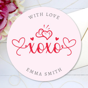 XOXO Elegante Schriftart Herzen Benutzerdefinierte Runder Aufkleber