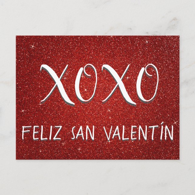 XOXO Feliz San Valentín Roter Sparkle und Glitzer Postkarte (Vorderseite)