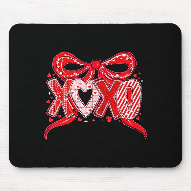 Xoxo Funny Valentines Day Love Coquette Bow Checke Mousepad (Vorne)