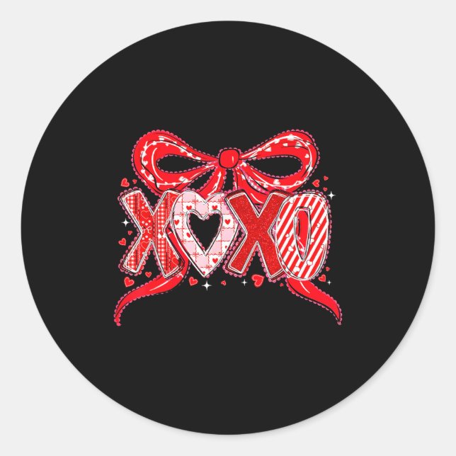 Xoxo Funny Valentines Day Love Coquette Bow Checke Runder Aufkleber (Vorderseite)