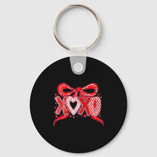 Xoxo Funny Valentines Day Love Coquette Bow Checke Schlüsselanhänger (Vorderseite)