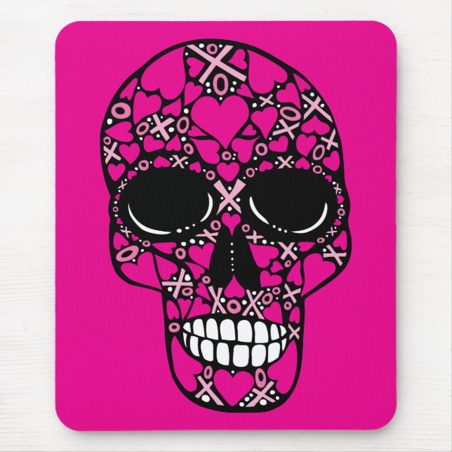 XOXO für immer - Schädel-Mausunterlage auf Rosa Mousepad (Vorne)