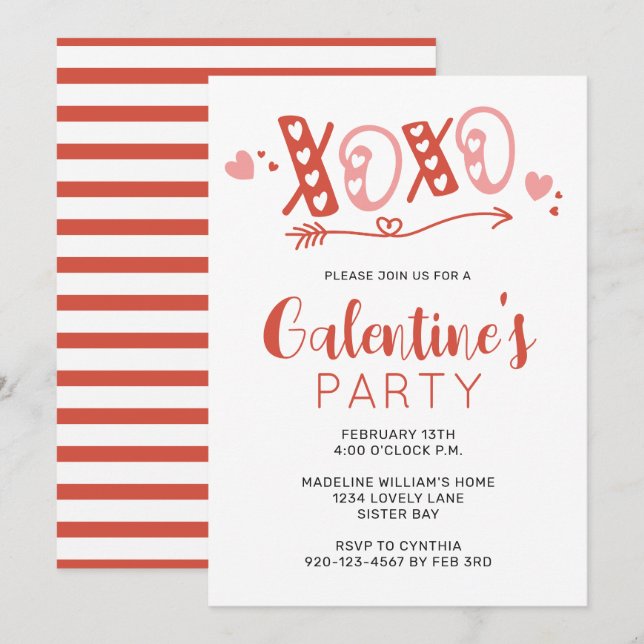 XOXO Galentinstag-Party Einladung (Vorne/Hinten)