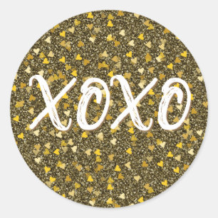 XOXO Golden Hearts Konfetti Glitter Runder Aufkleber