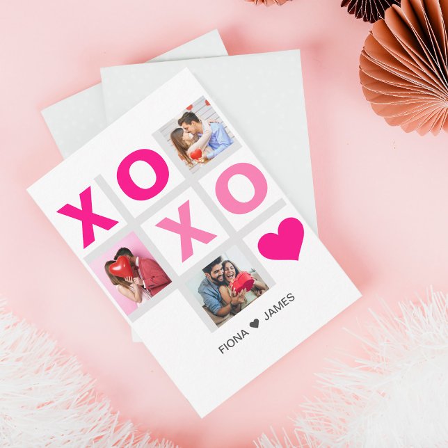 XOXO Happy Valentine's Day Pink Heart Custom Foto Dankeskarte (Von Creator hochgeladen)