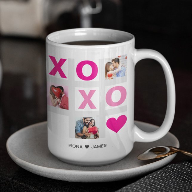 XOXO Happy Valentine's Day Pink Heart Custom Foto Kaffeetasse (Von Creator hochgeladen)