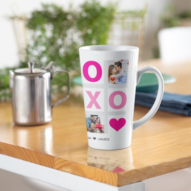 XOXO Happy Valentine's Day Pink Heart Custom Foto Milchtasse (Von Creator hochgeladen)