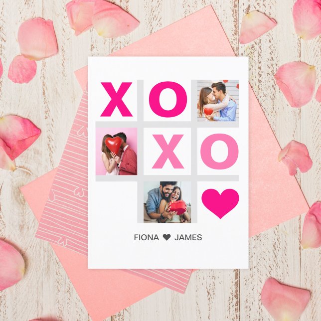XOXO Happy Valentine's Day Pink Heart Custom Foto Postkarte (Von Creator hochgeladen)