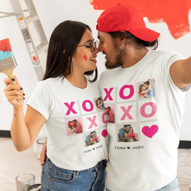XOXO Happy Valentine's Day Pink Heart Custom Foto T-Shirt (Von Creator hochgeladen)