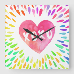 XoXo Heart Quadratische Wanduhr