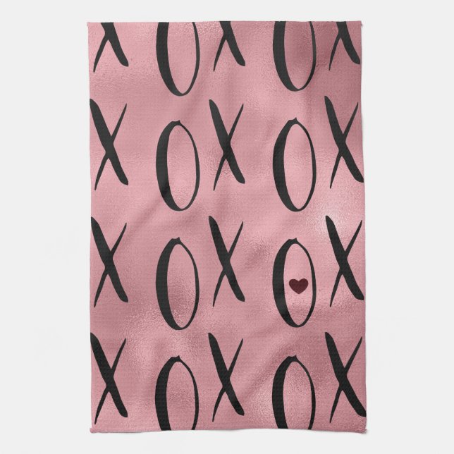 XOXO Herz Rosa Glam Geschirrtuch (Vertikal)