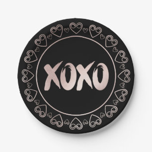 XOXO Herz rot pink   Handgebuchstabe Pinselstrich Pappteller