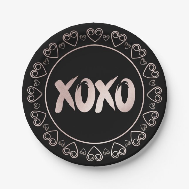 XOXO Herz rot pink | Handgebuchstabe Pinselstrich Pappteller (Vorderseite)