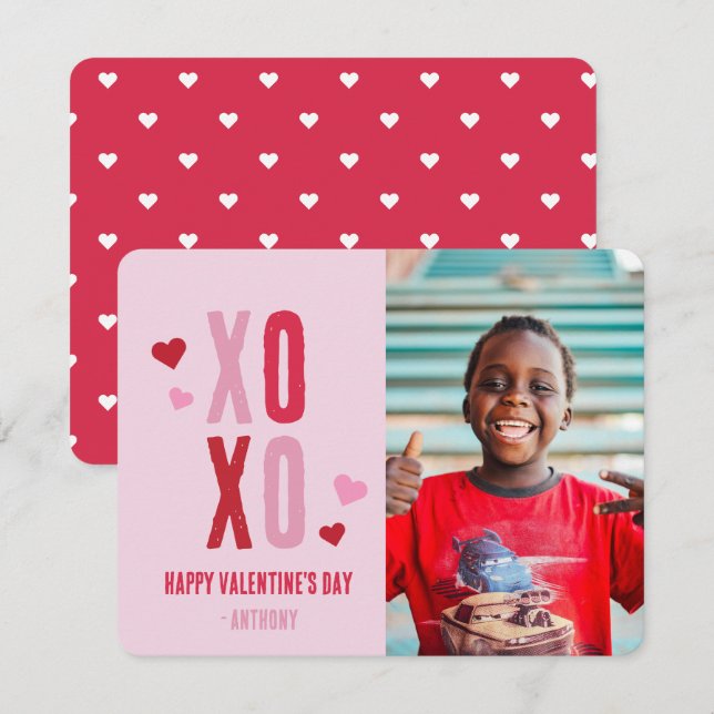 XOXO Herz Valentine Fotokarte Einladung (Vorne/Hinten)