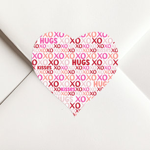 XOXO Hugs and Kisses Pink and Red Galentine Party Herz-Aufkleber