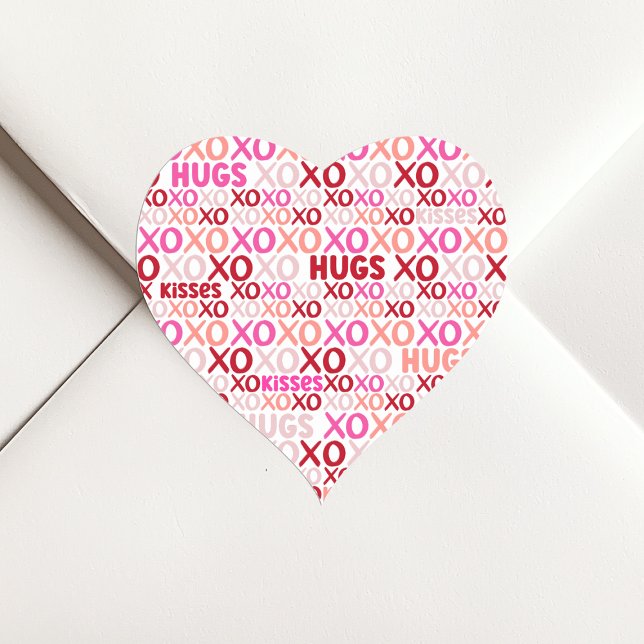 XOXO Hugs and Kisses Pink and Red Galentine Party Herz-Aufkleber (XOXO Hugs and Kisses Pink and Red Galentine Party Heart Sticker)