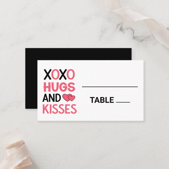 XOXO Hugs Kisses Brautparty Black Wedding Platzkarte (Vorderseite/Rückseite Beispiel)