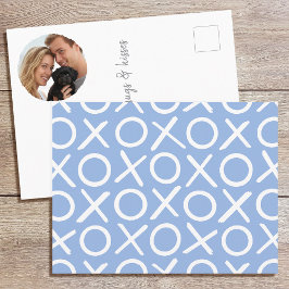 XOXO Hugs & Kisses Photo Blue Typography Modern Postkarte