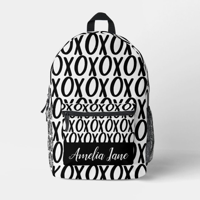 XOXO Hugs Kisses Schwarz-weiß Minimalistisch Bedruckter Rucksack (Vorderseite)