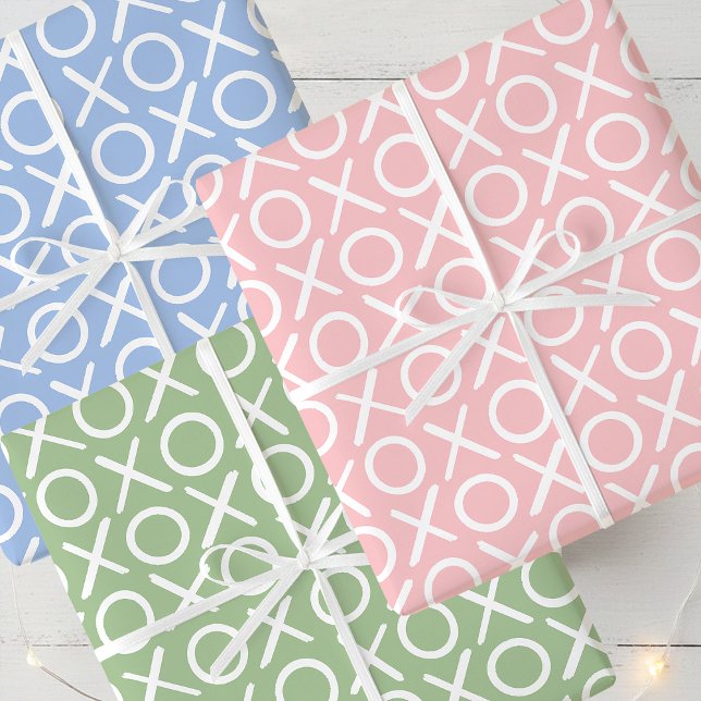 XOXO Hugs & Kisses Valentine's Day Pink Blue Green Geschenkpapier Set (Von Creator hochgeladen)