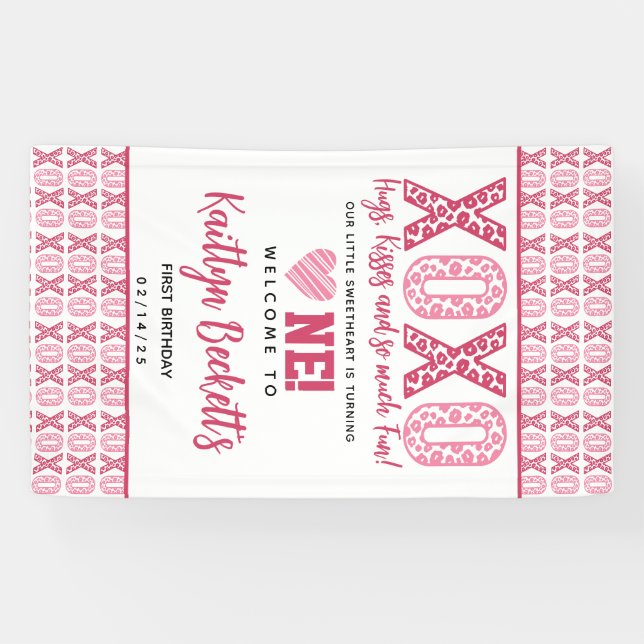 XOXO Hugs & Kisses Valentinstag 1. Geburtstag Banner (Horizontal)