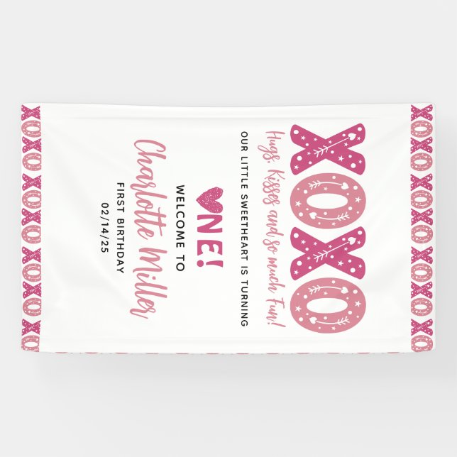 XOXO Hugs & Kisses Valentinstag 1. Geburtstag Banner (Horizontal)