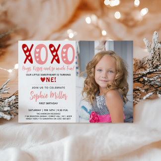 XOXO Hugs & Kisses Valentinstag 1. Geburtstag Einladung